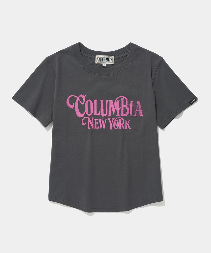 COLUMBIA UNIVERSITY Uni Women Curved Slim-Fit S/S T-Shirts_Charcoal