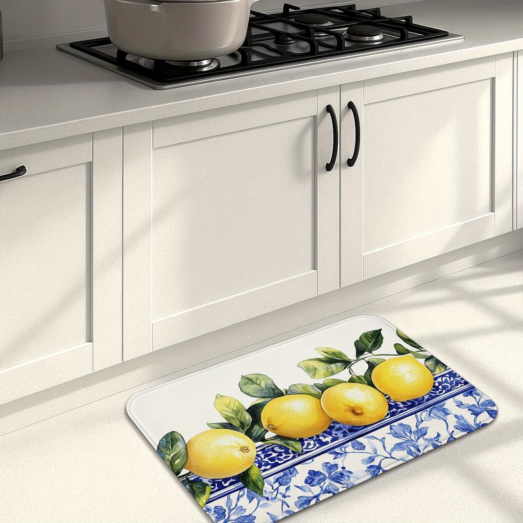 1 Stück Anti-Ermüdungs-Küchenteppiche, Zitronenmuster Wasserdicht Rutschfest Dick Gepolstert Küchenmatte Strapazierfähig Komfort Stehmatte für die Küche