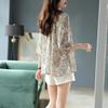Spring New Style Fashionable and Age Reducing Lace Up V-neck Printed Seven Quarter Sleeve Western Style Chiffon Belly Cover Top