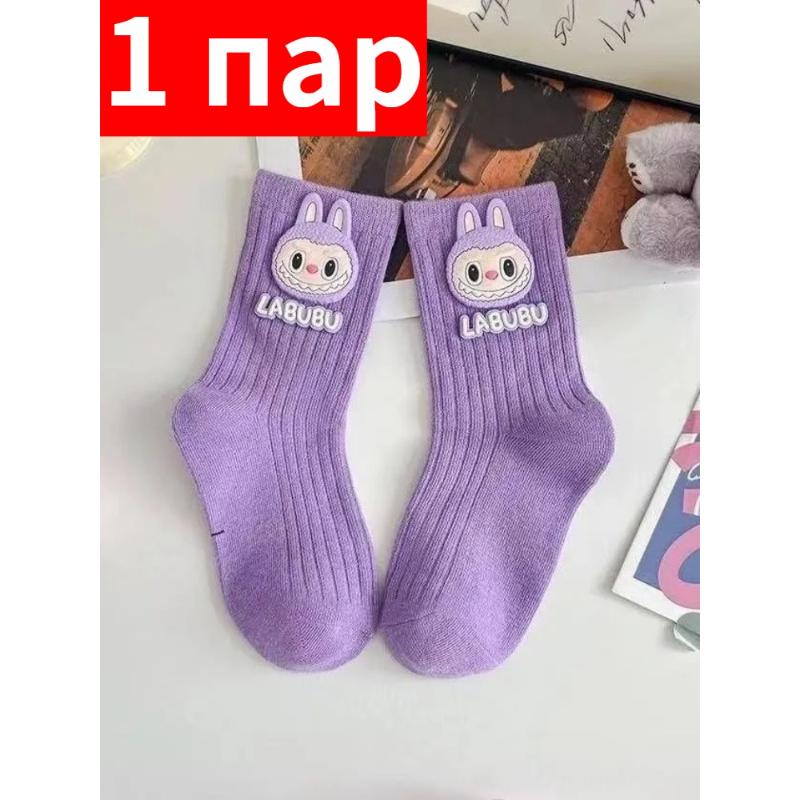 

Дитячі кольорові бавовняні шкарпетки з мультяшним принтом для весни та осені - Середня довжина до щиколотки XL size 9-13 years old фіолетовий