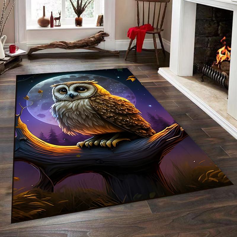 Owl on Branch with Full Moon Background Non-slip rug suitable for living room and bedroom sofas