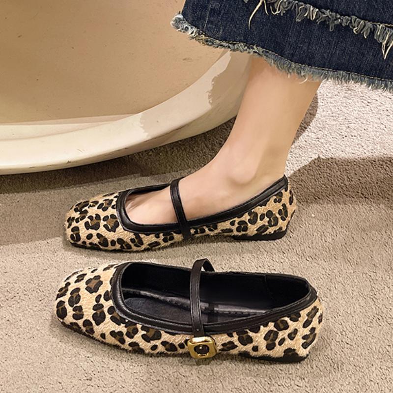 Fashion Fashion New Design Women's Flats Square Toe Leopard Print Casual Shoes Breathable Slip-on Outdoor Ladies Mary Jane Shoes Zapatos