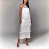 GY fashion neck fringed backless slit dress