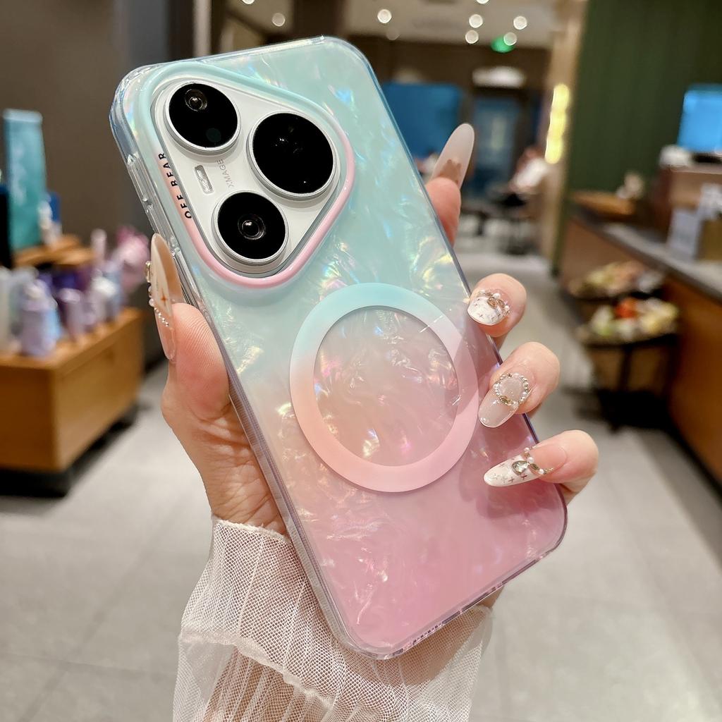 ins simple shell pattern p11pro magnetic blue powder smudge suitable for Huawei p11pro mobile phone case mate11pro
