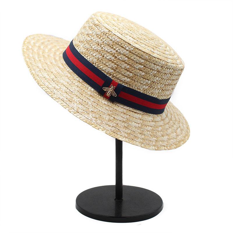 Spring And Summer Big Eaves Wheat Pole Braid Flat Top Flat Edge Straw Hat Women'S Sunshade Shape Natural Grass Top Hat Tide