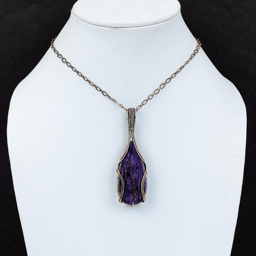 Purple Charoite Gemstone Pure Copper Wire Wrapped Handmade Pendant Jewelry Gift For Her