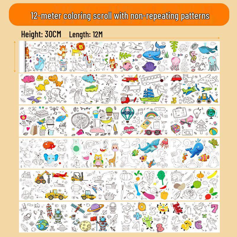 Wall-Safe Kids' Graffiti and Coloring Scroll - Large Paper Art for Kindergarten
