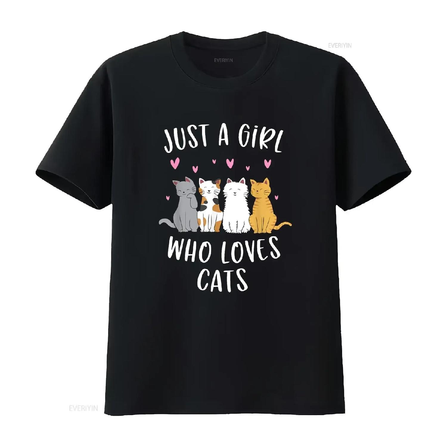 

Just A Girl Who Loves Cats Cute Cat Lover T Shirt vintage Washed designer clothes Slightly Casual Breathable homme fashion XXXXXL бежевий