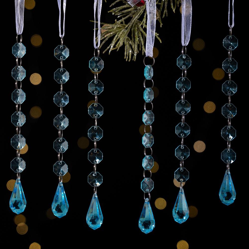 6pcs/set Transparent Acrylic Ice Pendants Sparkling Acrylic Christmas Tree Hanging Crystal Prisms Icicle Water Drop Ornament