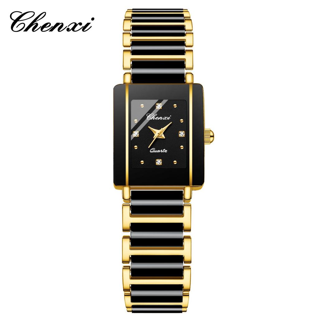 CHENXI Morning Light Ceramic Couple's Quartz Watch - Fashionable Square Design