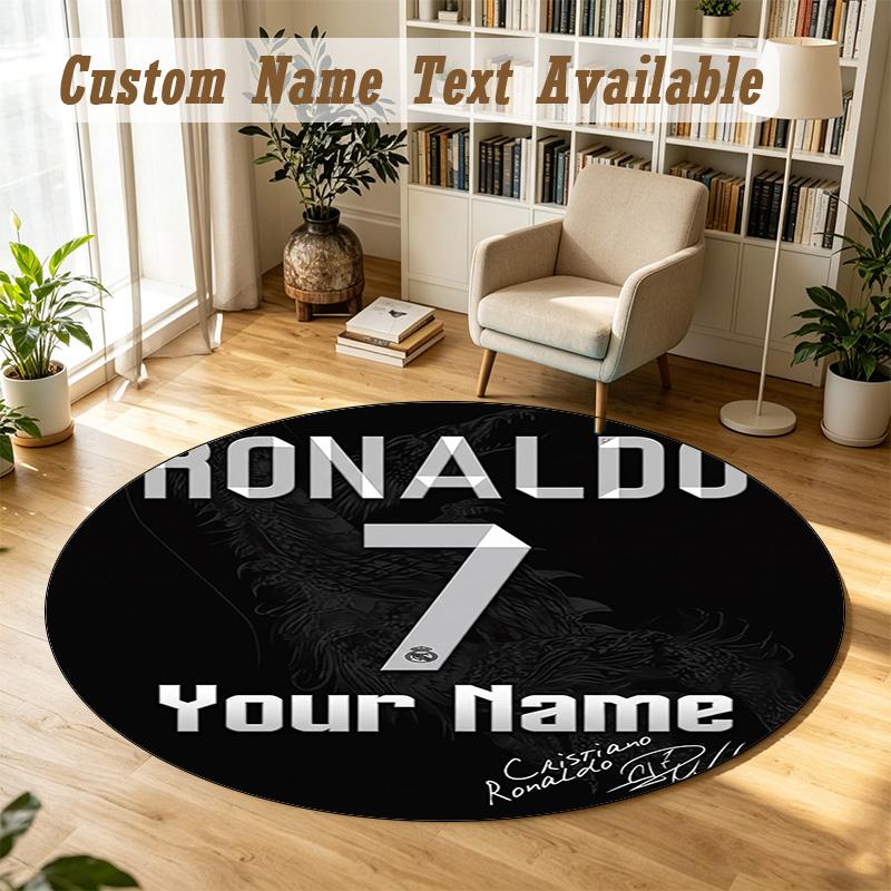 Round Rug Custom NameCristiano Ronaldo Pattern Non Slip Carpet Home Floor Decor