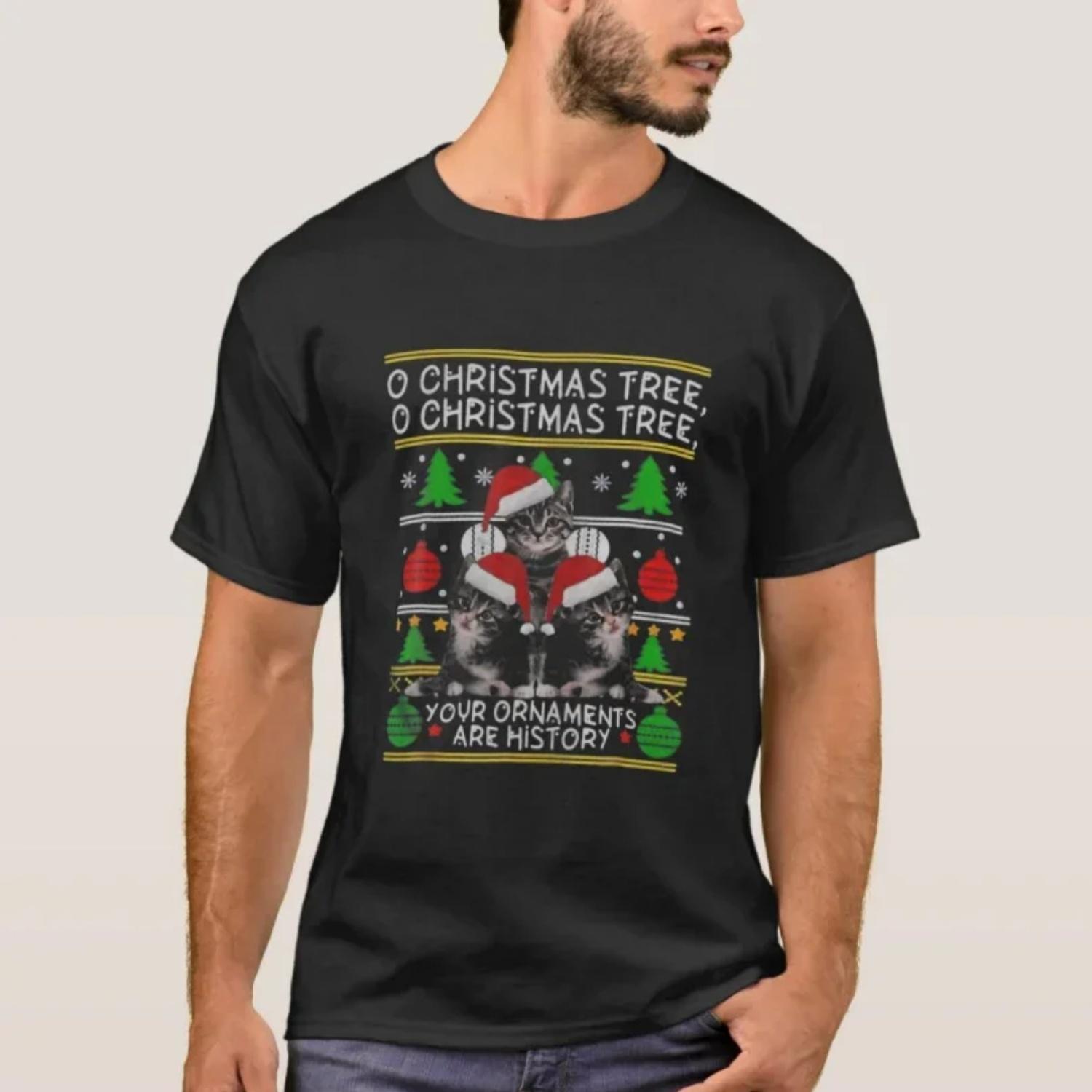 

Funny O Christmas Tree Your Ornaments Are History Ugly Christmas T-Shirt New 100% Cotton O-Neck Short Sleeve Casual Mens T-shirt S чёрный