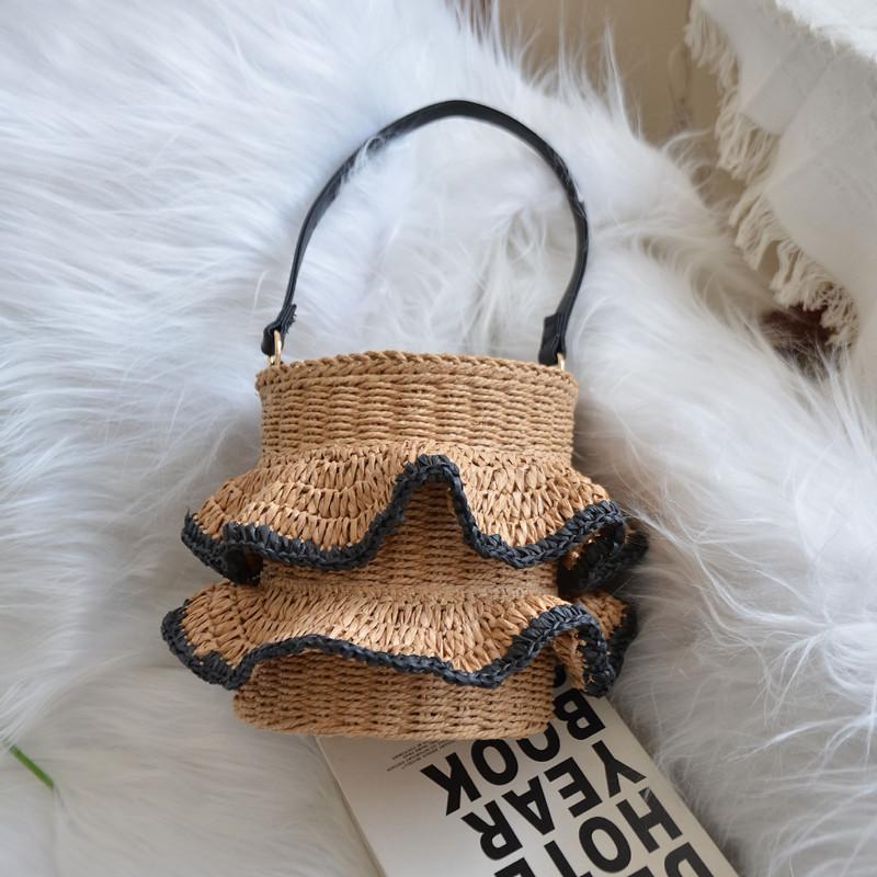 

2025 New Fashion Skirt Design Handbags Cute Handmade Straw Bucket Bag Women s Beach Bag Summer Casual Shoulder Crossbody Bag