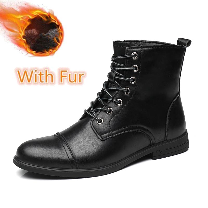 High Top Lace Leather Boots for Men Retro Big Size 38-48 Ankle Boots New Designer Male Plush Snow Boots Autumn Winter Warm Shoes
