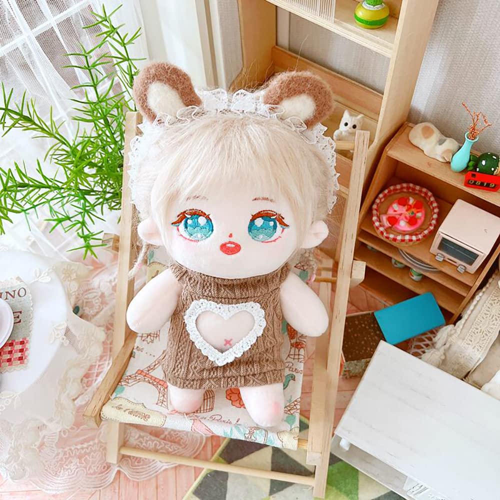 Niannyyhouse 20cm Plush Clothes, Cutout Heart-Shaped Backless Sweater, Cotton Doll Clothes, Dress-Up (C2-Dark Brown)