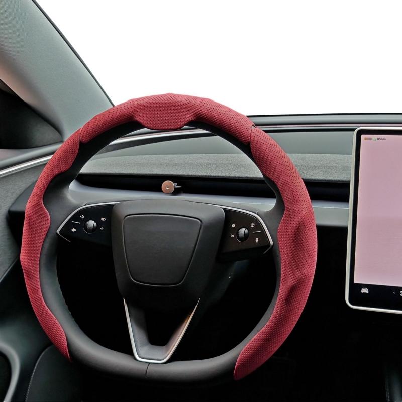 3 Stück Perforierte Leder Atmungsaktiv Anti-Rutsch Schweißabsorbierend Universell Auto Lenkradbezug Auto Zubehör