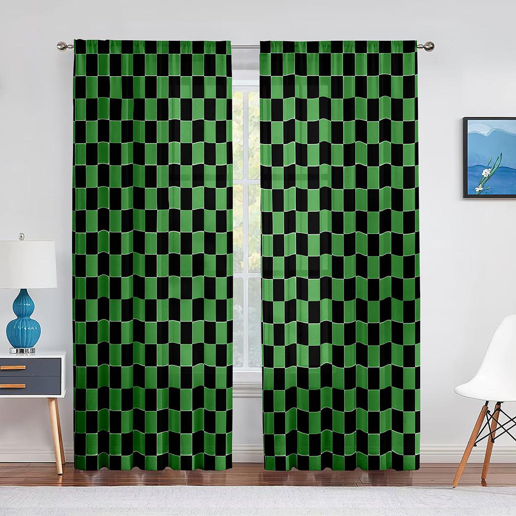Rot Weiß Checker Muster Sheer Fenster Vorhänge Schlafzimmer Moderne Chiffon Drape Tüll Volants Wohnzimmer Küche Voile Vorhang