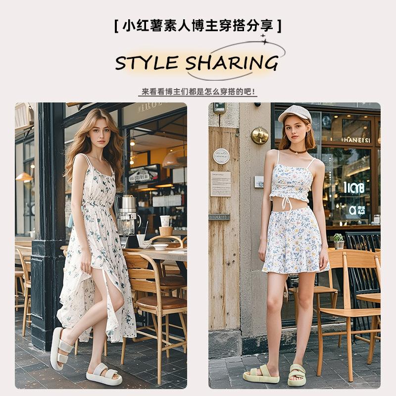 Velcro Slippers Women's 2025 Summer New Casual Fashion Outer Wear Versatile Sandals Thick-bottomed Bread One-and-a-half Mops