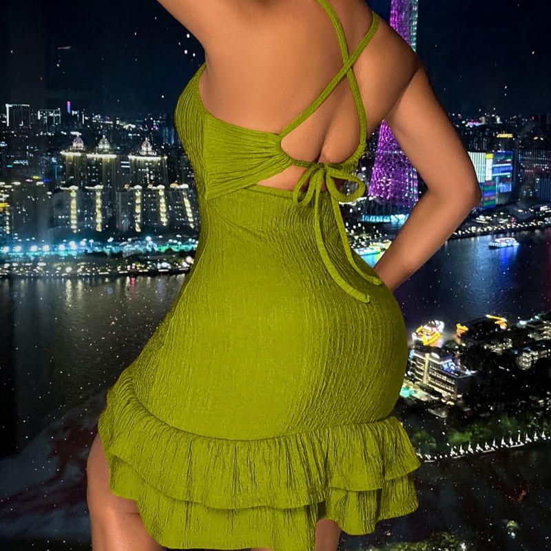 Sexy Damen Tief V-Ausschnitt Rückenfreies Swing Mini Kleid Sommer Strandparty Sommerkleid