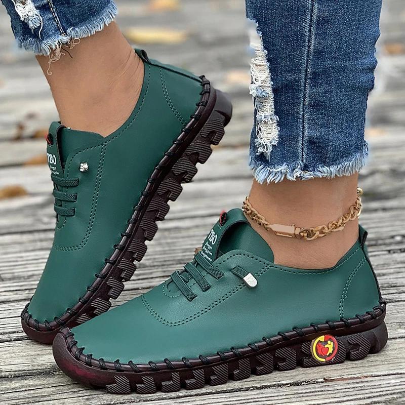 Sneakers Women Shoes Loafers Lace Up Leather Flat New Spring 2025 Casual Comfortable Mom Shoe Work Mujer Zapatos Chaussure Femme