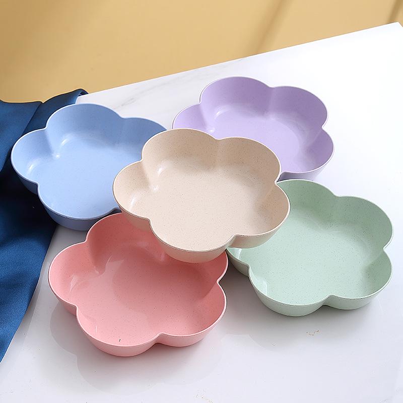Colorful Petal Fruit Dish - Cute Wheat Straw Flower Plate for Snacks and Bones