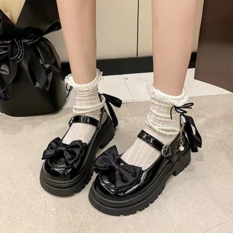 Mote Søte Damesko Sommerfuglknute Mary Jane Sko Perlekjede Sko for Kvinner Plattform Damesandaler Lolita Sko Zapatos De Mujer