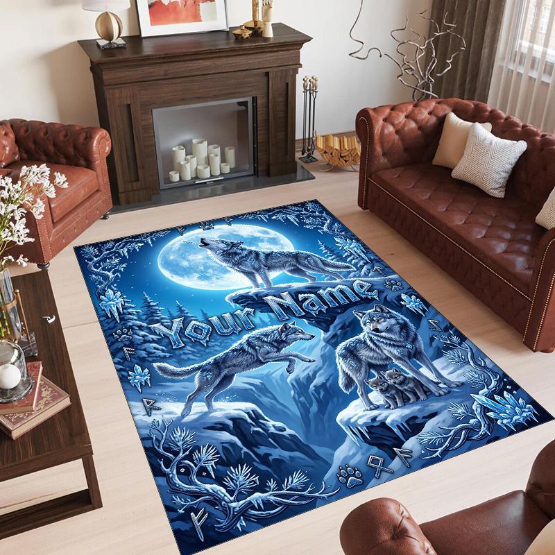 Covor de podea din catifea de cristal cu tematică vulpe, personalizat cu nume și text, covor cald pentru decorarea casei