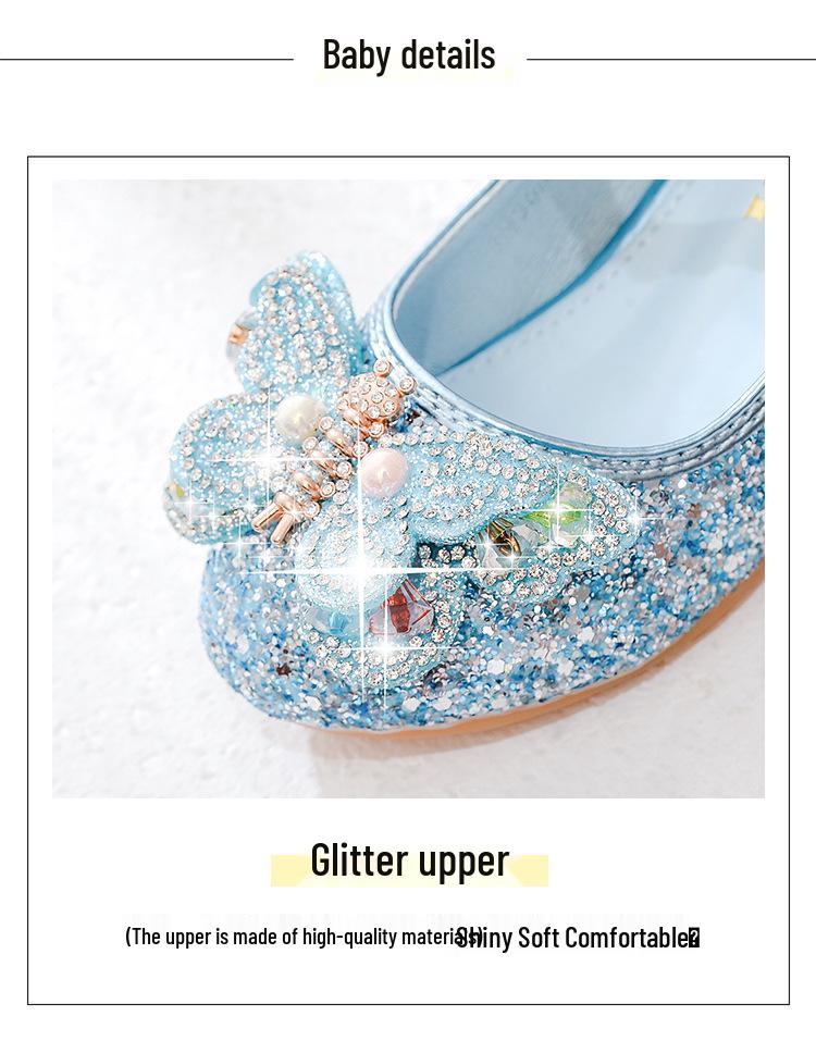 Girls' Princess Butterfly Crystal High Heel Shoes - Spring & Autumn Fashion Leather
