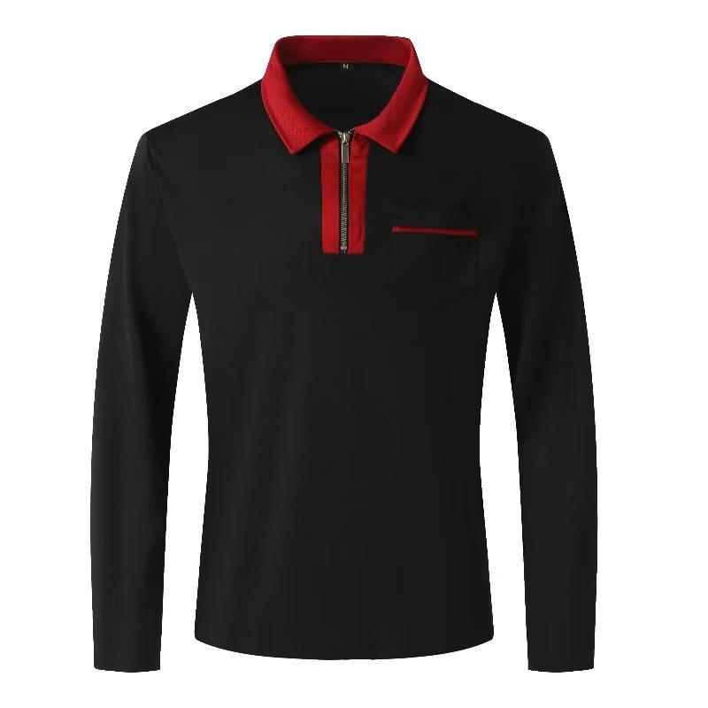 New Men s Autumn Long-sleeved Lapel Fashion Slim Pocket Men Splicing T-shirt Polo Tops S