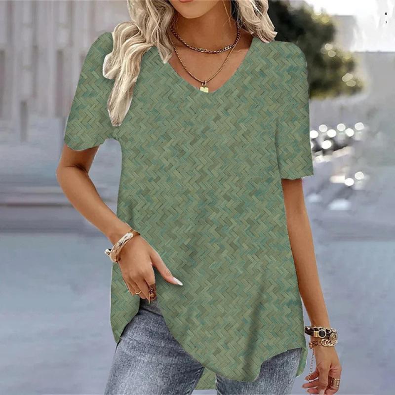 Bohemia Printed T Shirt For Women's Blouse Floral Harajuku Short Sleeve Tops Summer V-Neck Pullovers Female Loose Clothing Tees