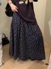 Korean Retro Floral Print Midi Skirt for Women - 2025 Spring/Summer Elastic Waist A-Line Umbrella Skirt