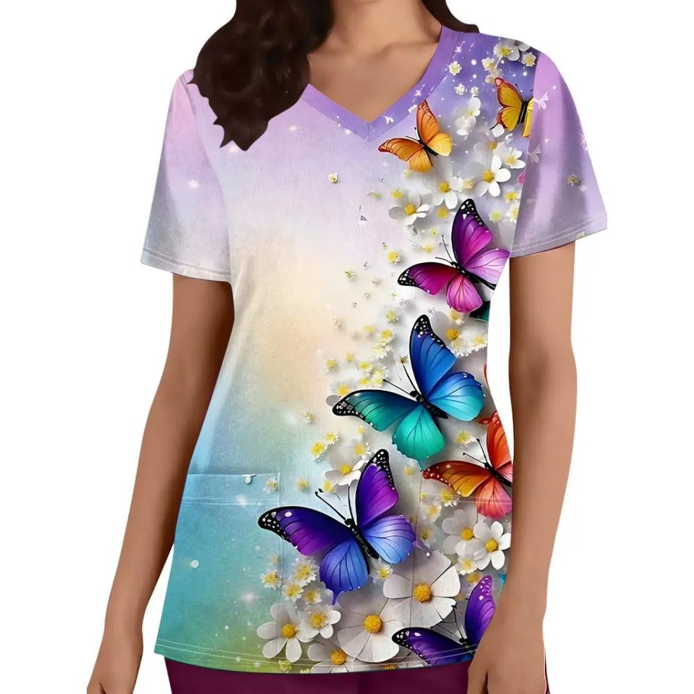 Klinisk Uniform Dame Mote Sommer V-Hals Tannlege Dame Skrubb Mikrostretch Kort Erm Sykepleieruniform Dame
