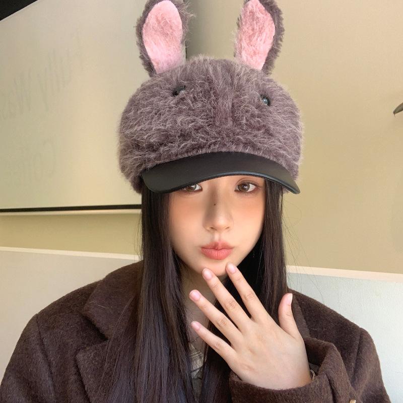 Winter Hat Female Cute Sweet Rabbit Ears Thickened Plush Cap Fashionable Thermal Hat