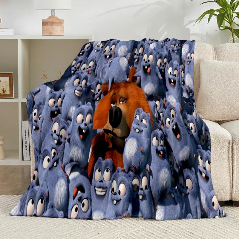 1PC Bear And Blue Critter Adventure Flannel Blanket Gift, Suitable for Both Men And Women, Soft Ideal for Beds And Sofa, Birthday Or Christmas Gift
