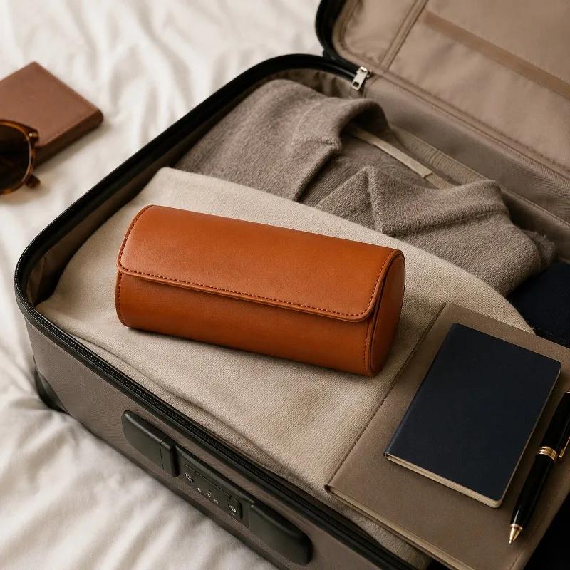 Retro Brown 3 Watch Roll Bag Portable Soft PU Leather Watch Storage Case Travel Wristwatch Protector Watch Collector Carry Pouch