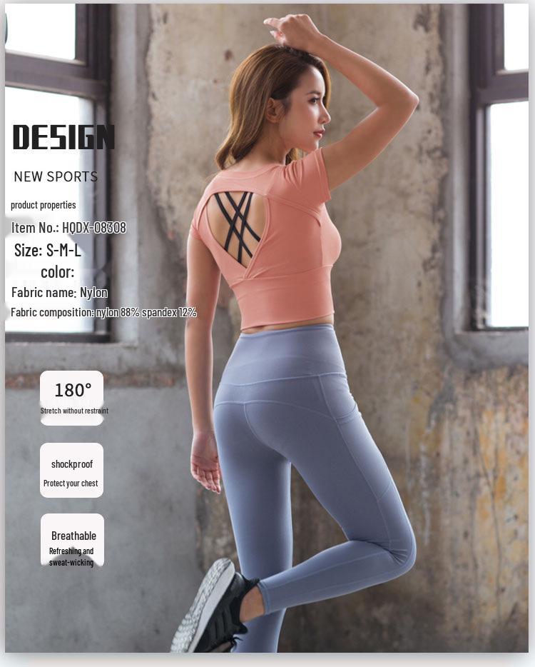 2022 Summer Sexy Cut-Out Short Sleeve Slimming Yoga T-Shirt for Women