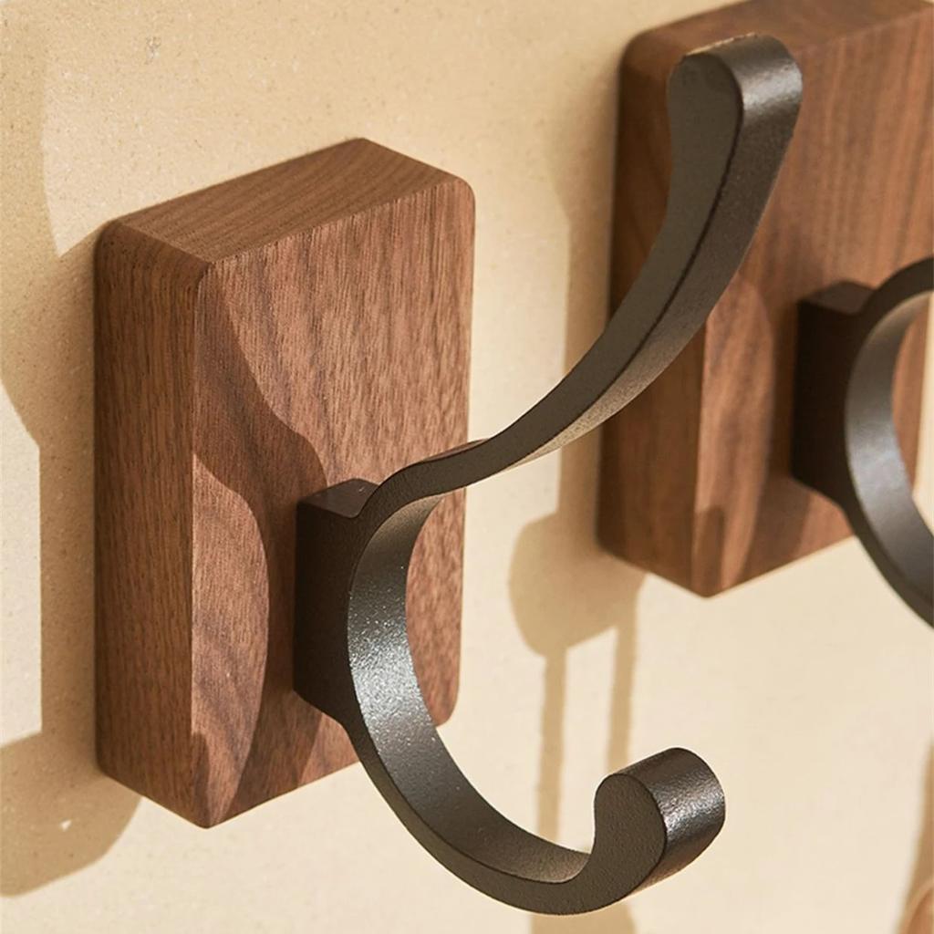 Self-adhesive Solid Wooden Hook Walnut Key Decorative Towel Holder Hook Door Hanger Wall Coat Rack Kitchen Bathroom Organizer