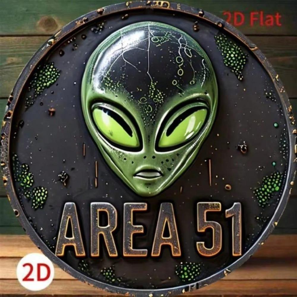 UFO Mimozemšťan Umění Kovová Nástěnná Dekorace Vintage Oblast 51 Anglický Znak 2D Plochý 7,87x7,87 Palce