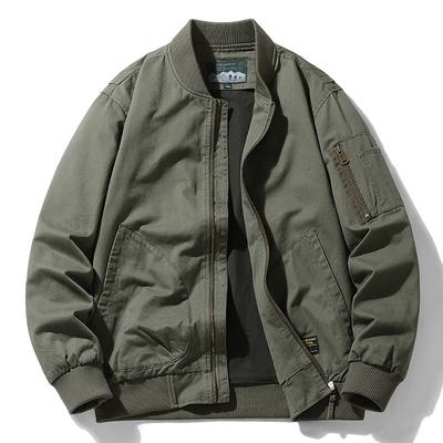 Pilotjacke aus reiner Baumwolle für Herren, Frühling und Herbst, locker, große Größe, Oberteil, lässig, Arbeit, Baseballkragen, funktionelle Herrenjacke