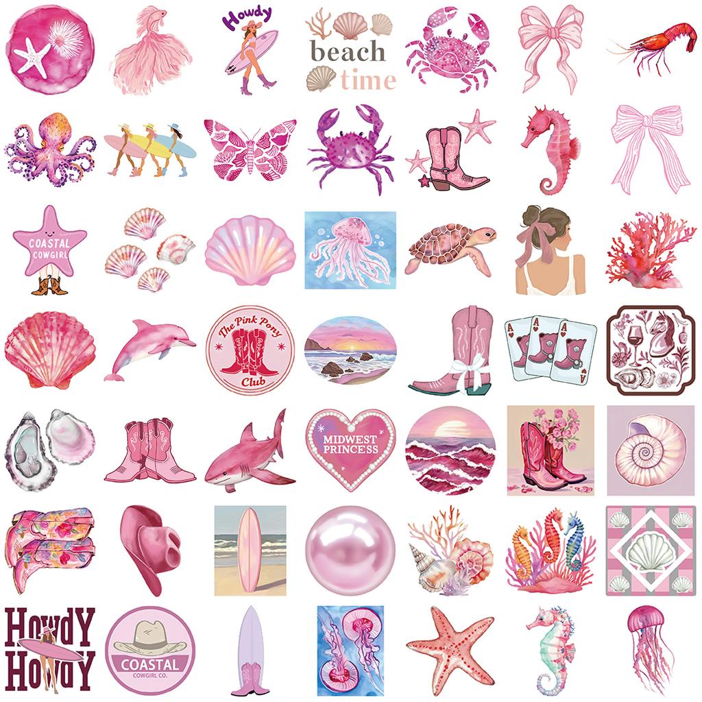 50 Pink Coast Girls Graffiti Stickers Decorate Guitar Laptop Suitcase DIY Waterproof