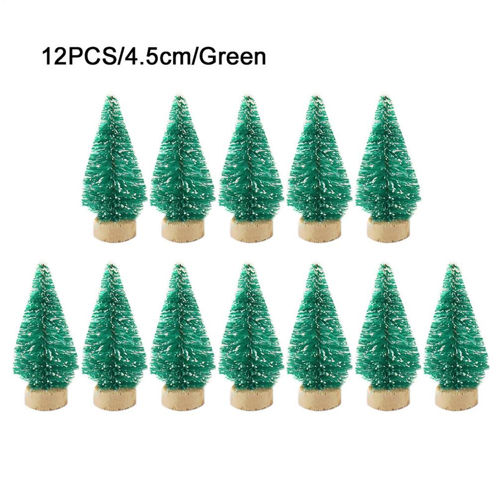 12 Pcs Christmas Tree Mini Pine With Wood Base Wooden Christmas Tree Snow Landscape Xmas Trees Xmas Tabletop Decorative Gifts