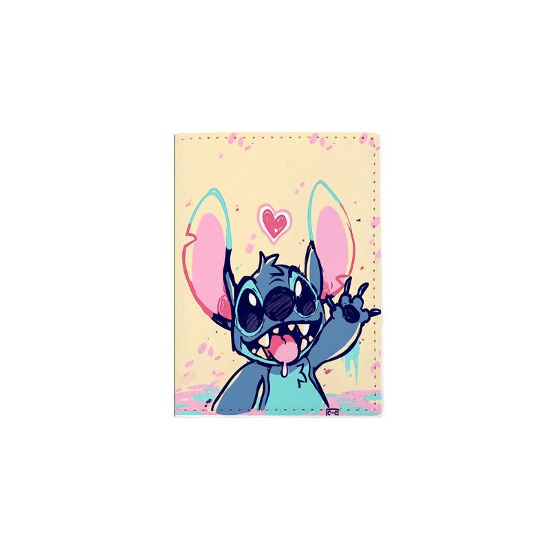 Cute Stitch Passport Holder Multi-Functional Travel Passport Cover PU Leather Cartoon Print Document Organizer 6pcs
