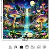 Ine Ive Blacklight Fantasy Mushroom Forest Tapestry Aesthetic UV Reactive Waterfall Tapestries 60x51Inch Moon Night Wildflower Plant Landscape Black