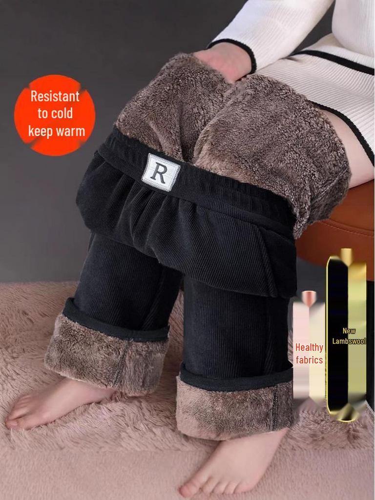 Dámské manšestrové kalhoty se širokými nohavicemi s fleecovou podšívkou - Hřejivý zimní styl s rovnými nohavicemi