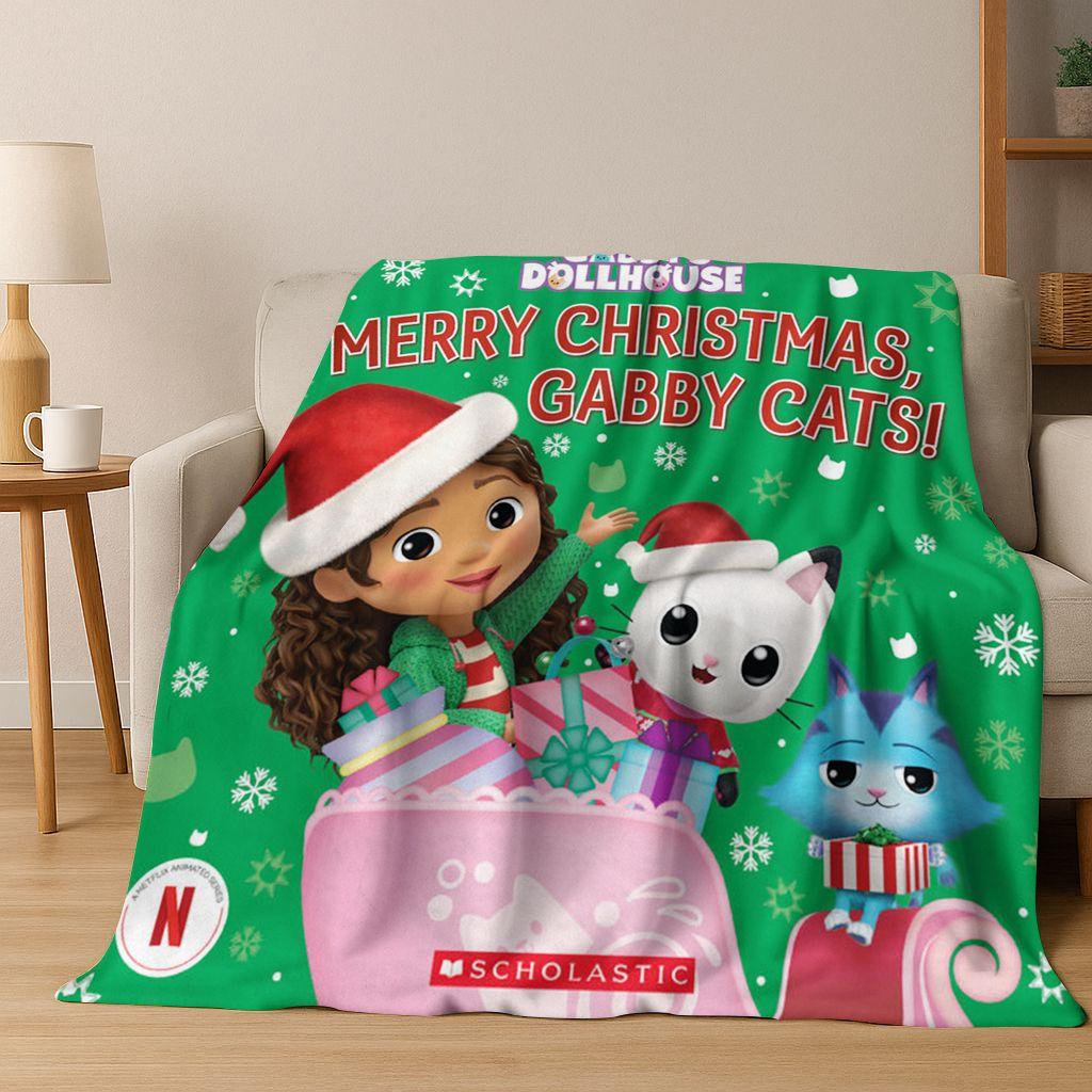 Cute Gabbys Dollhouse Cartoon Girl Kids Flannel Blanket Soft Warm Throw Blanket for Bed Bedroom Room Living Room Christmas Gift