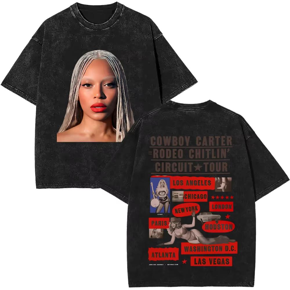 Retro Tvättad Beyonce Renaissance Världsturné T-shirt Album Konsert Musik T-shirts Herr Dam Vardaglig Bomull Vintage T-shirts