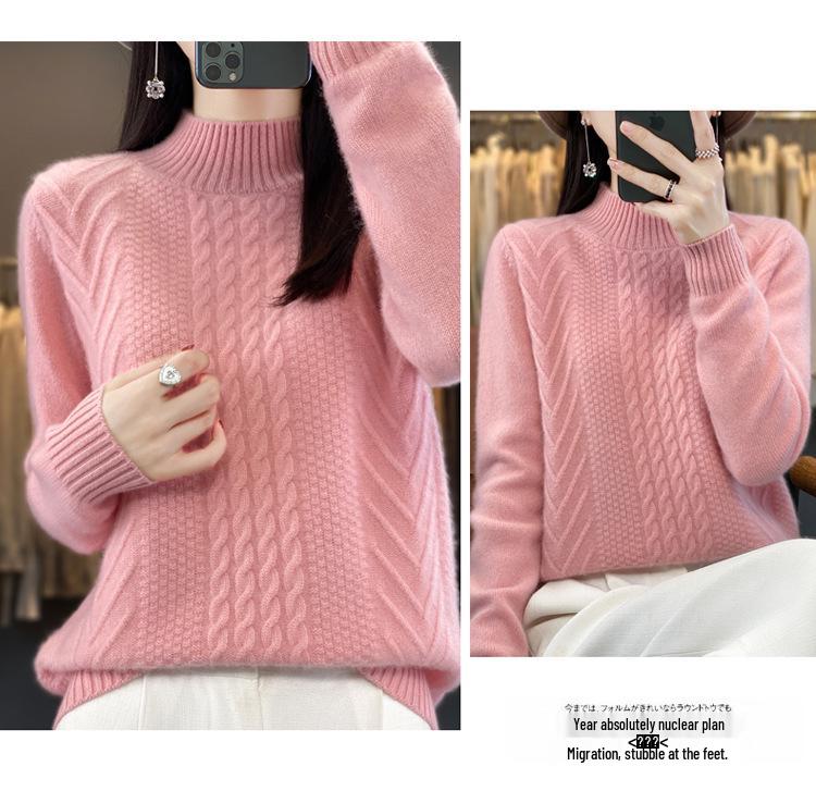 Women's Heavyweight Cable Knit Cashmere Sweater Pullover - Extra Thick 100% Wool Base Layer for Autumn/Winter