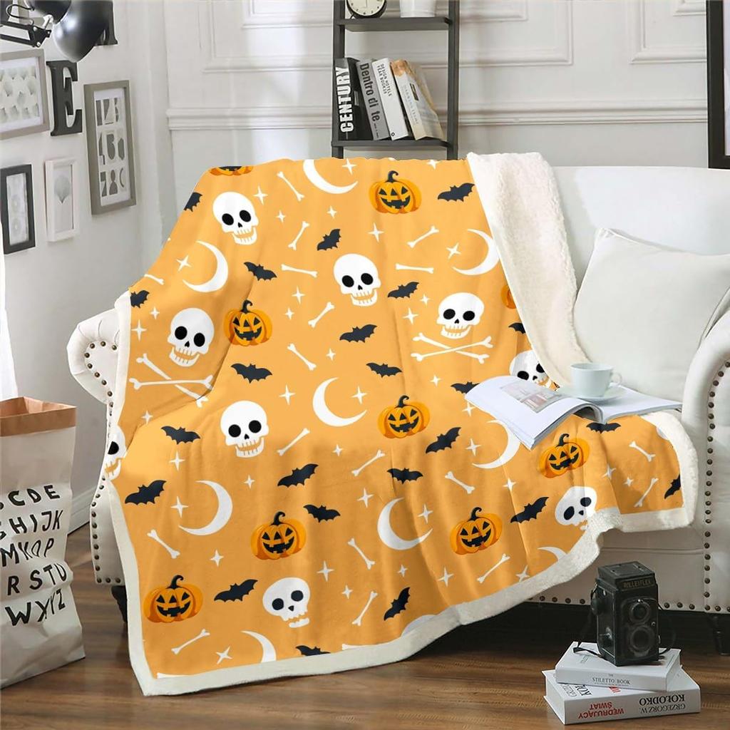 Halloween Ghost Blanket Soft Fleece Throw Pumpkin Spider Web Design Home Decor Party Gift Kids Room