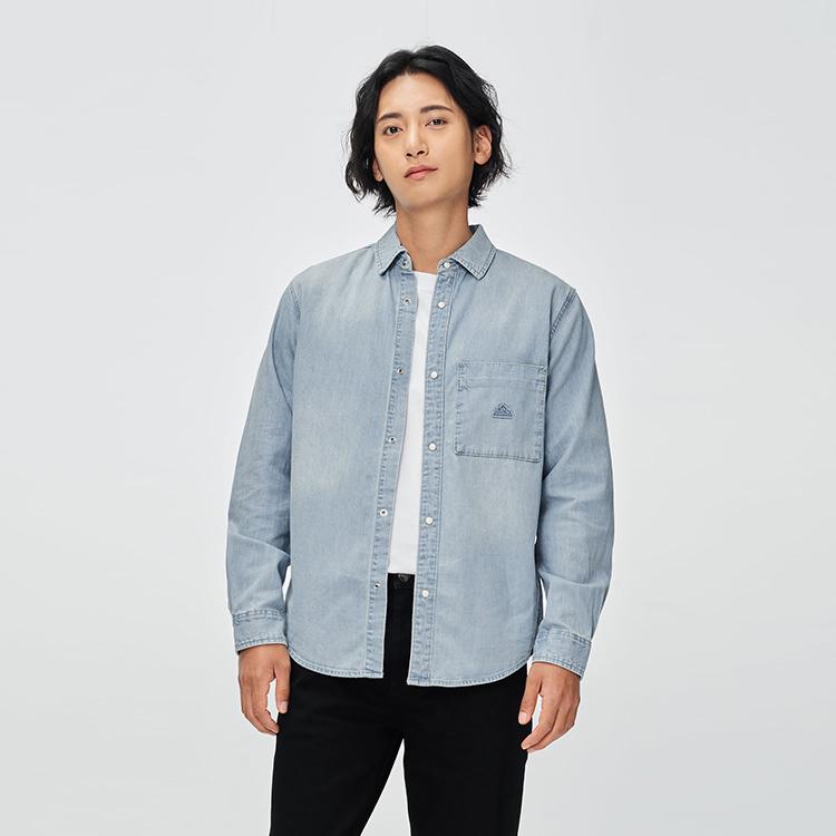 Lee Shirts Men's Light Blue Lapel Moderate Denim LMT0111755FQ00FA09204
