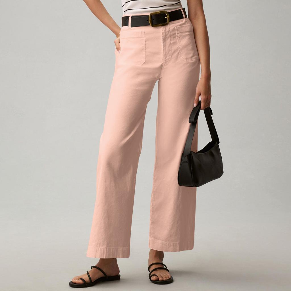 Dámské jednobarevné ležérní široké rovné devítibodové kalhoty s kapsami